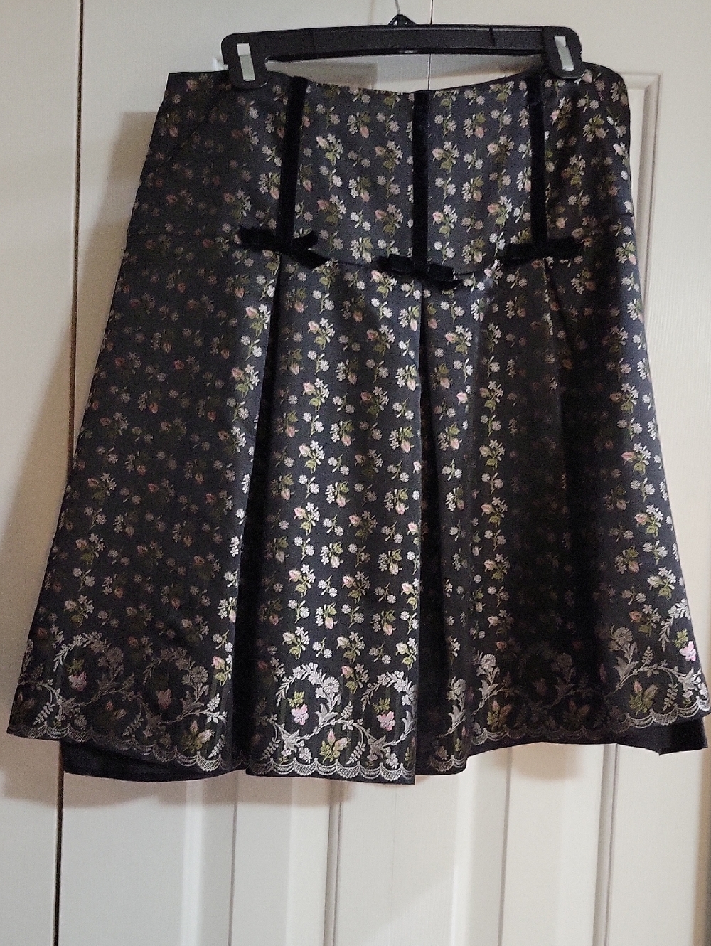 Nanette Lepore Black Floral A-Line Skirt with Pink and Green Accents
